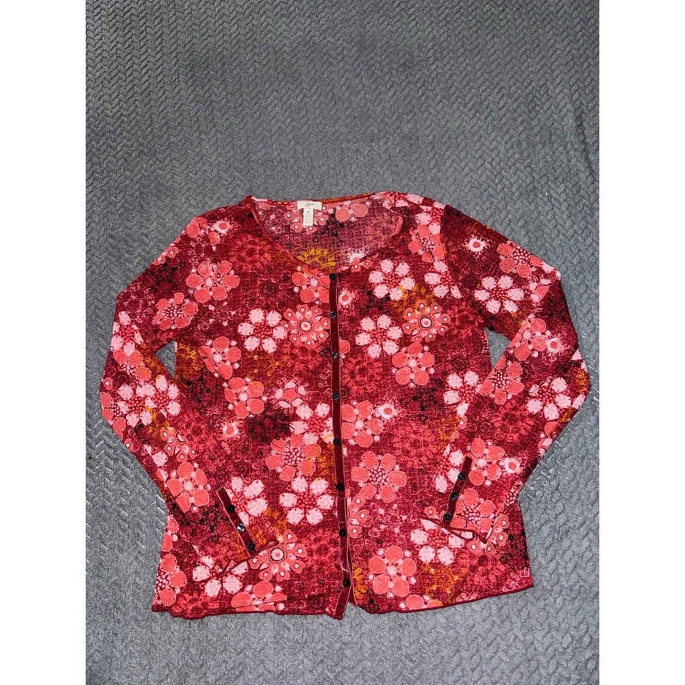J. Jill Floral Sheer Blouse Womens Button Front Long Sleeve Size‎ M